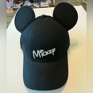EUC Disney Mickey Mouse Black Baseball Cap with Mickey Ears & Adjustable Strap